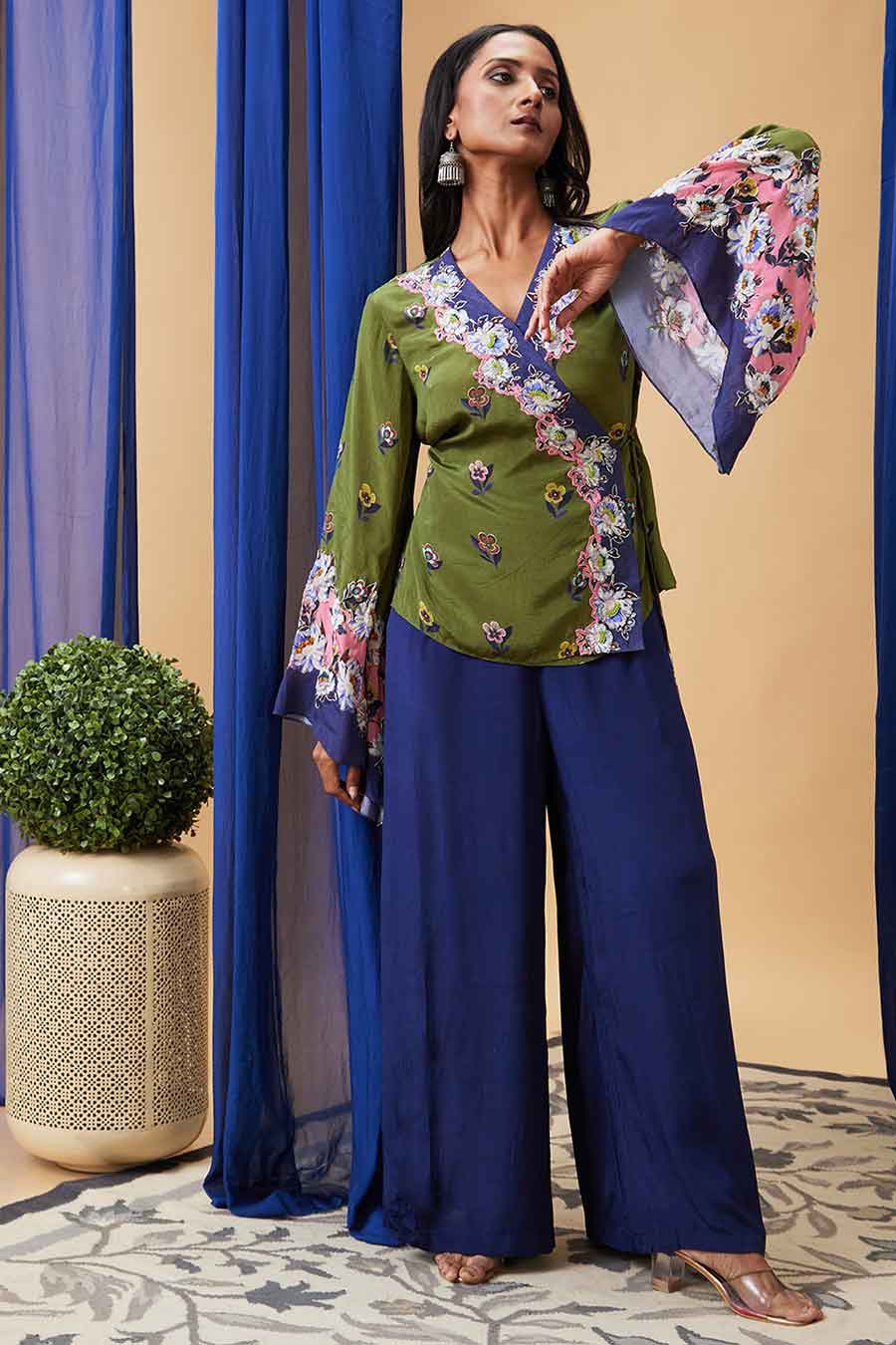 Blue & Green Tasnim Embroidered Angarkha Set