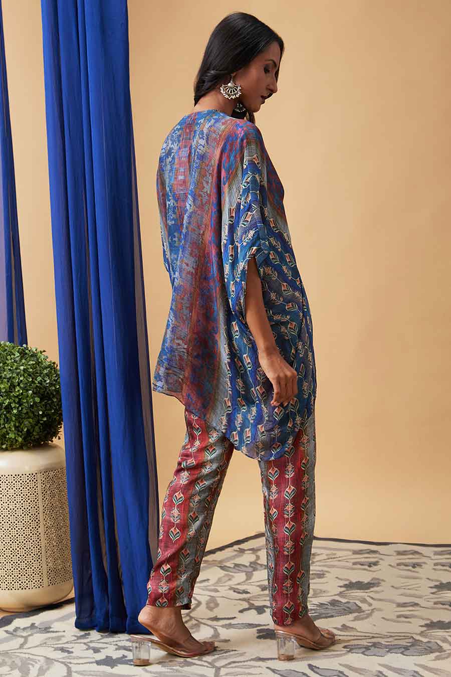 Maroon & Blue Adah Embroidered Kaftan Set