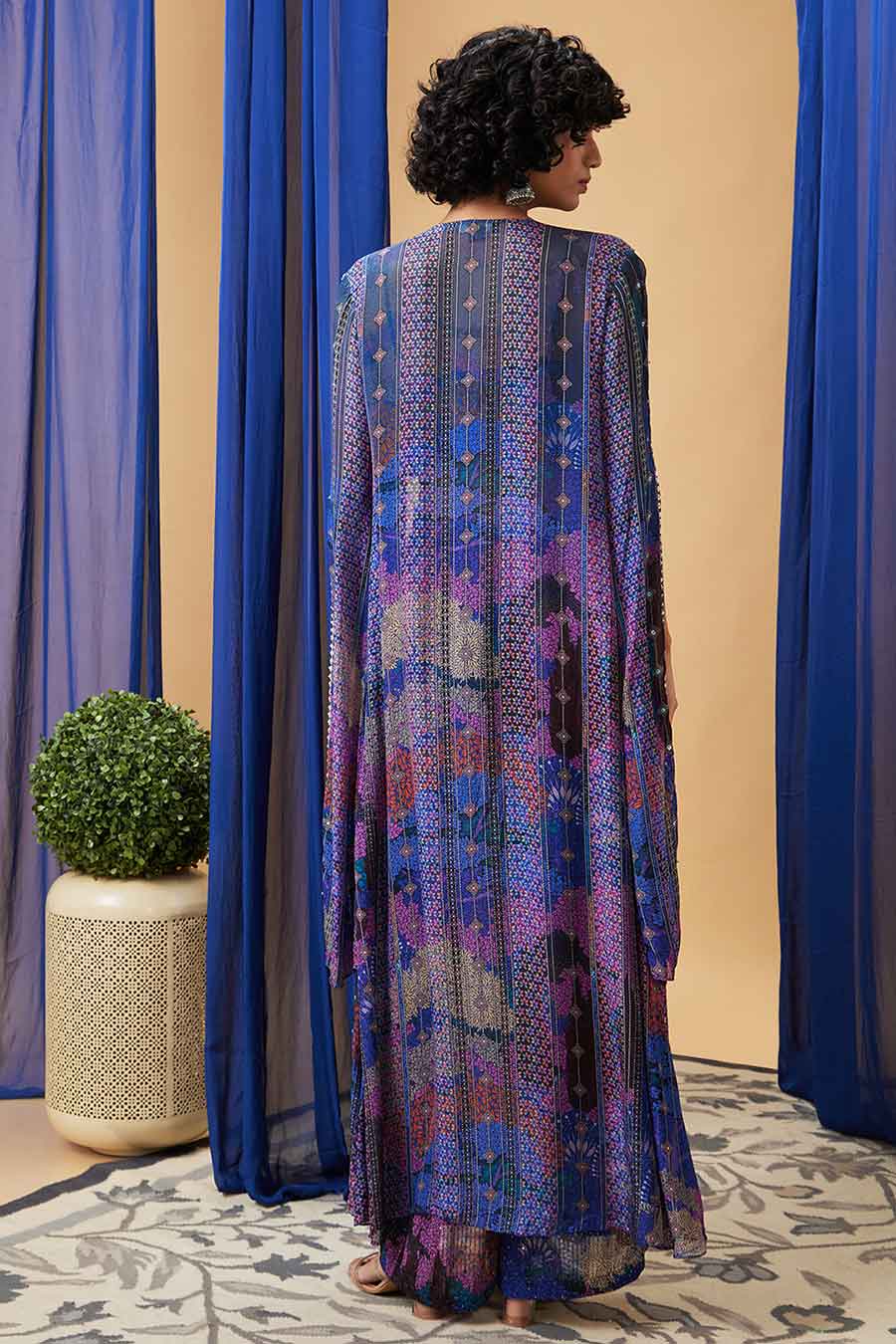 Blue Zaynab Sequin Co-Ord Set with Jacket