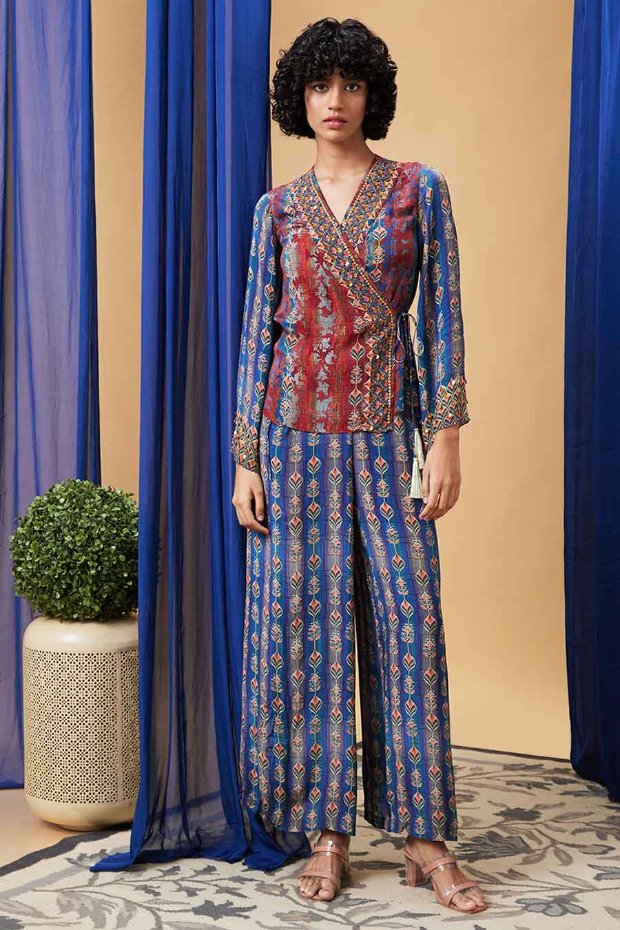 Maroon & Blue Adah Embroidered Angarkha Set