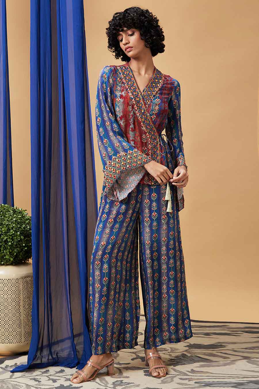Maroon & Blue Adah Embroidered Angarkha Set