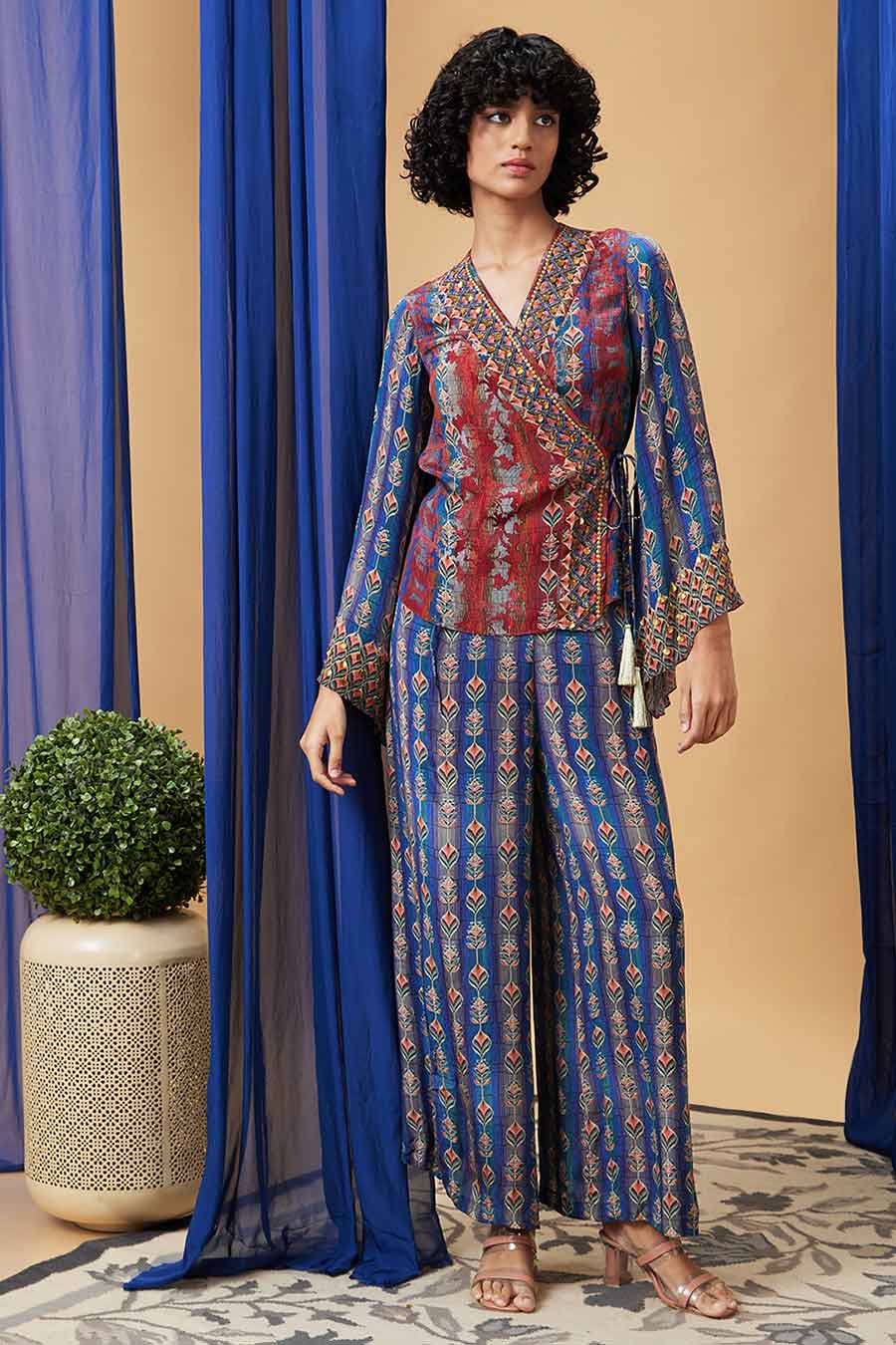 Maroon & Blue Adah Embroidered Angarkha Set