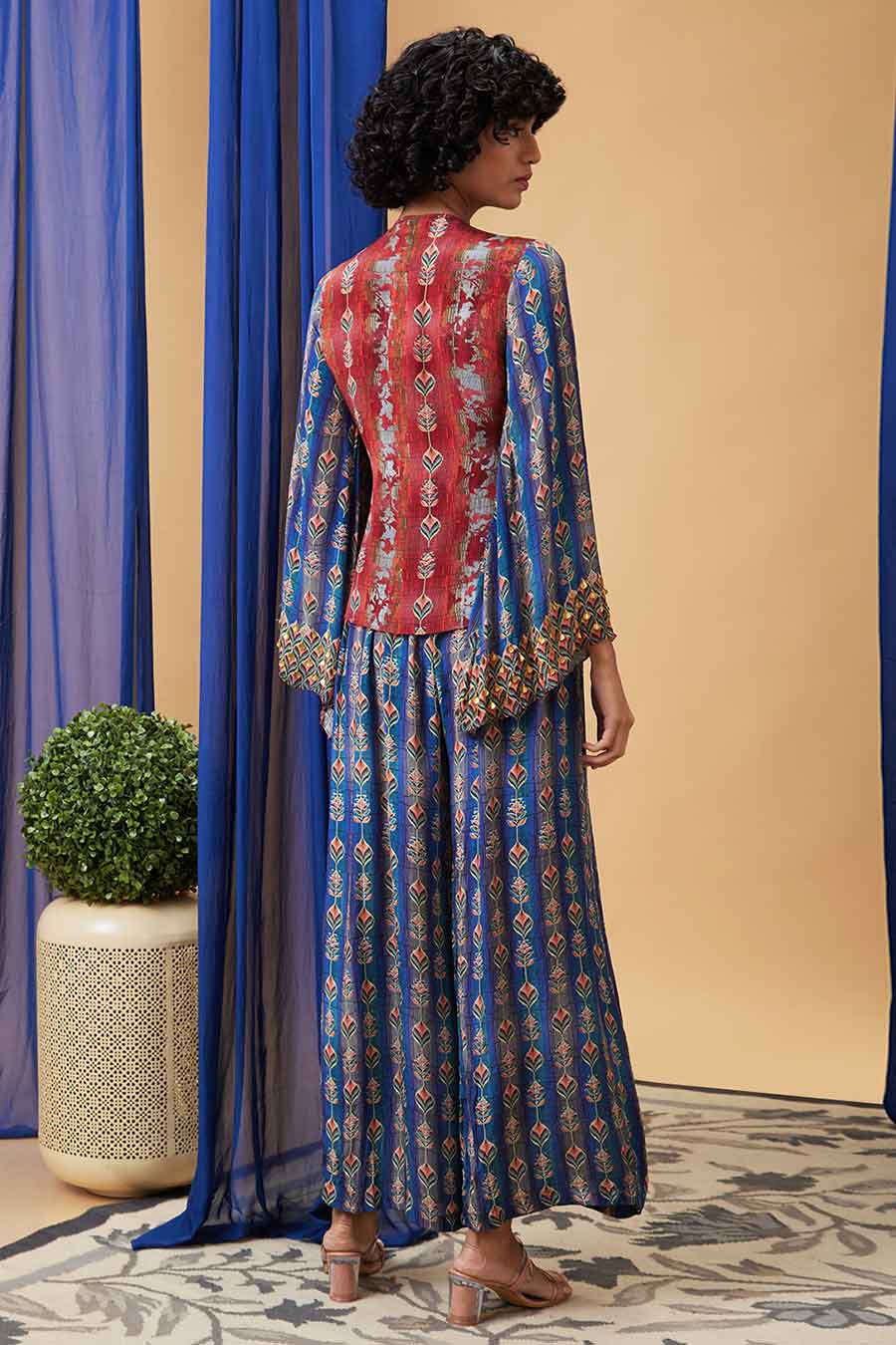 Maroon & Blue Adah Embroidered Angarkha Set