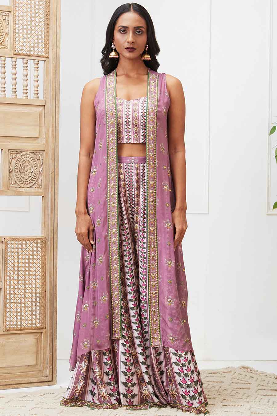 Purple Tabriz Embroidered Co-Ord Set with Jacket