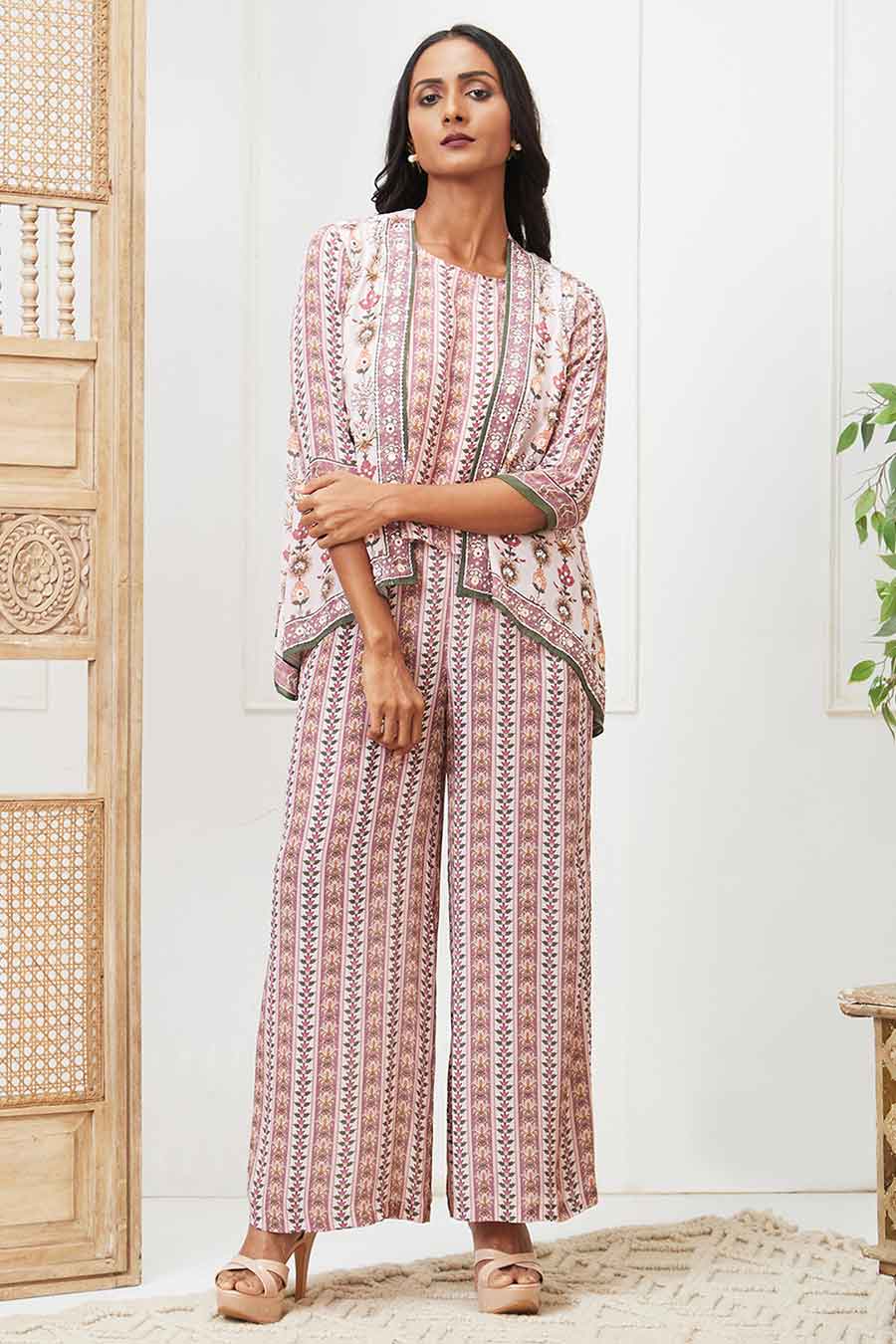 Pink Tabriz Embroidered Co-Ord Set with Jacket