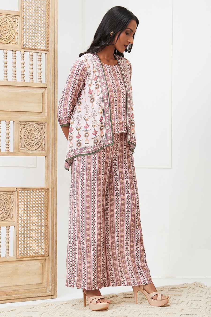 Pink Tabriz Embroidered Co-Ord Set with Jacket