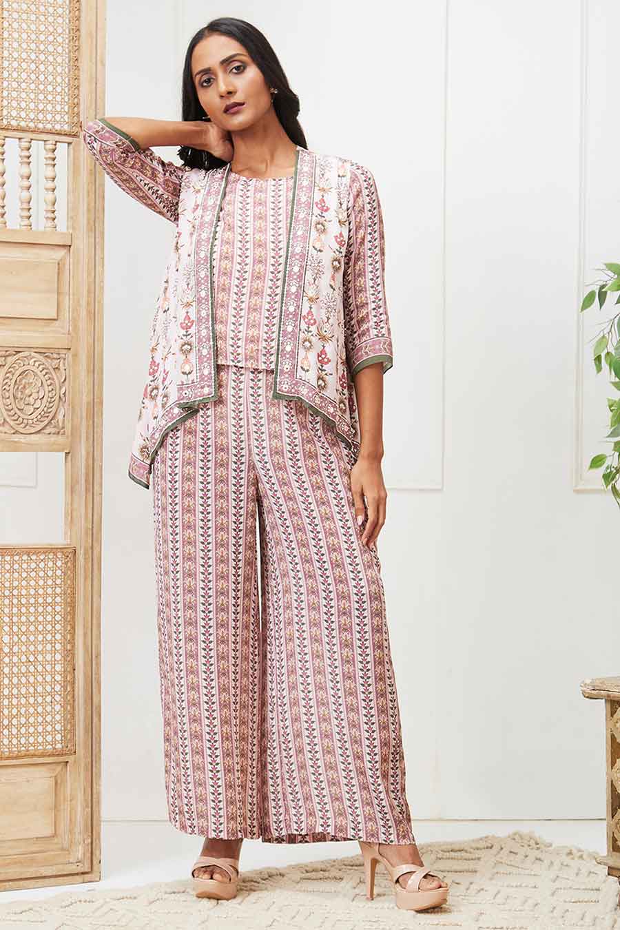 Pink Tabriz Embroidered Co-Ord Set with Jacket