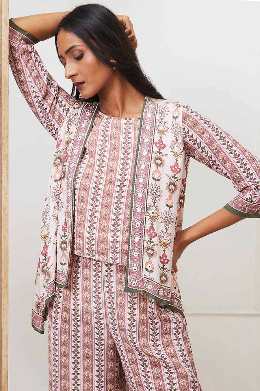 Pink Tabriz Embroidered Co-Ord Set with Jacket