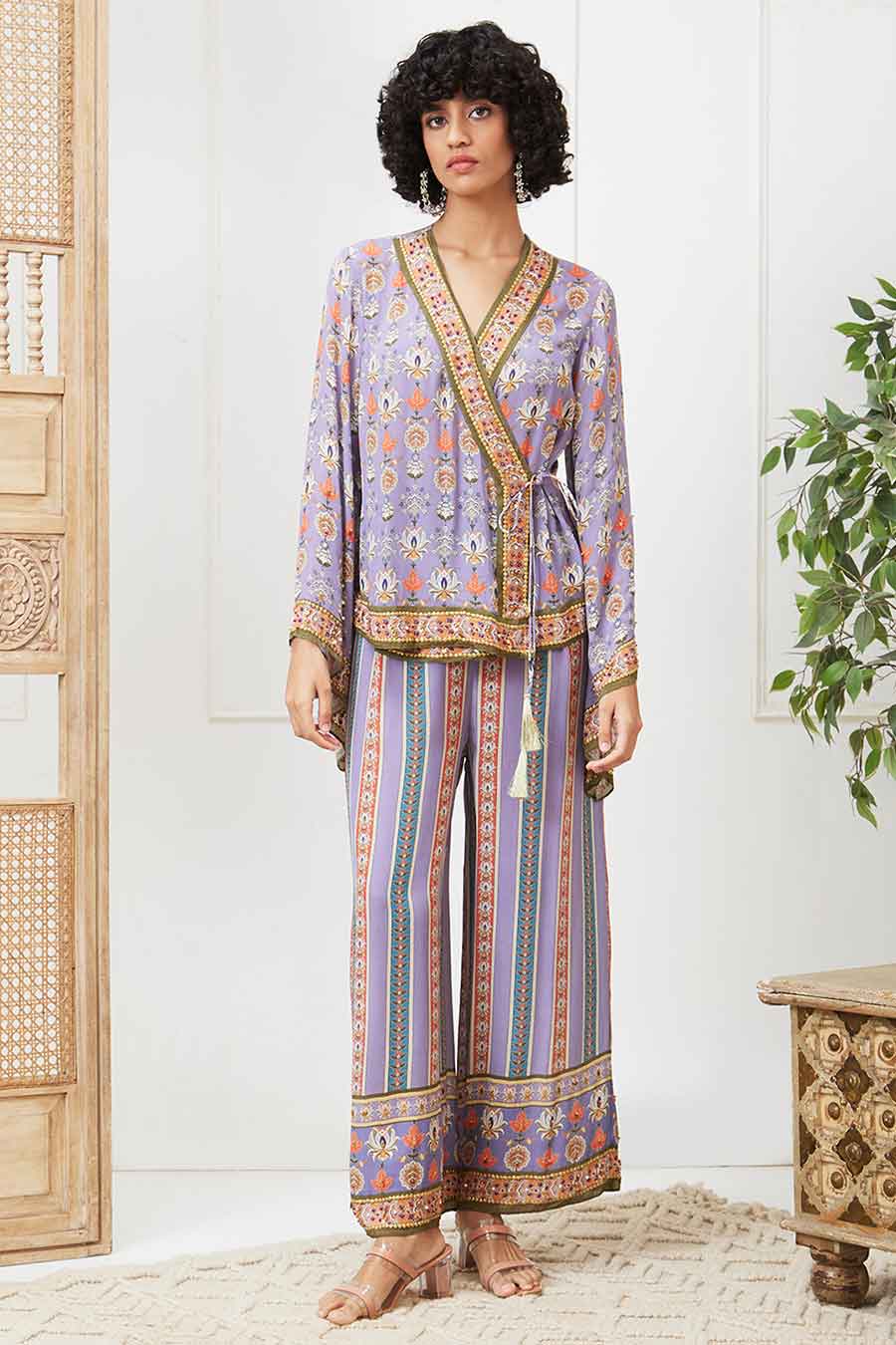 Lavender Tabriz Embroidered Angarkha Set