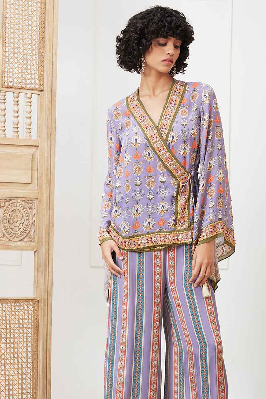 Lavender Tabriz Embroidered Angarkha Set