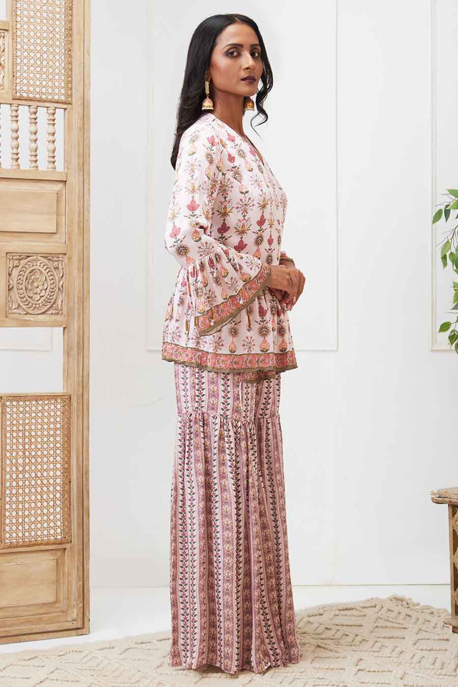 Pink Tabriz Emberoidered Sharara Set