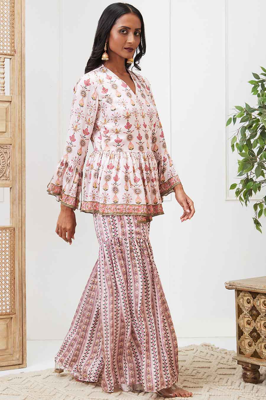 Pink Tabriz Emberoidered Sharara Set