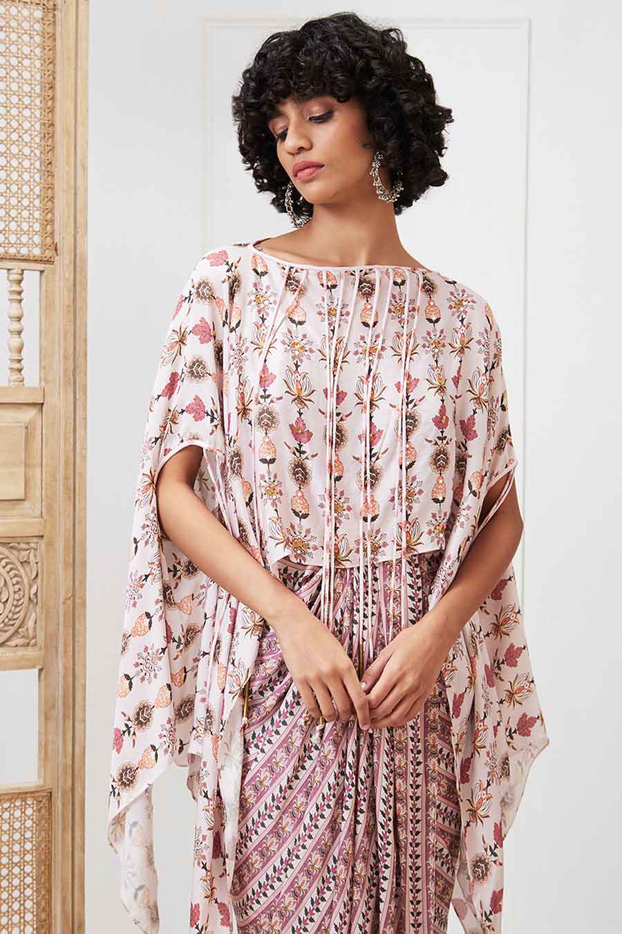 Pink Tabriz Embellished Drape Dress Set