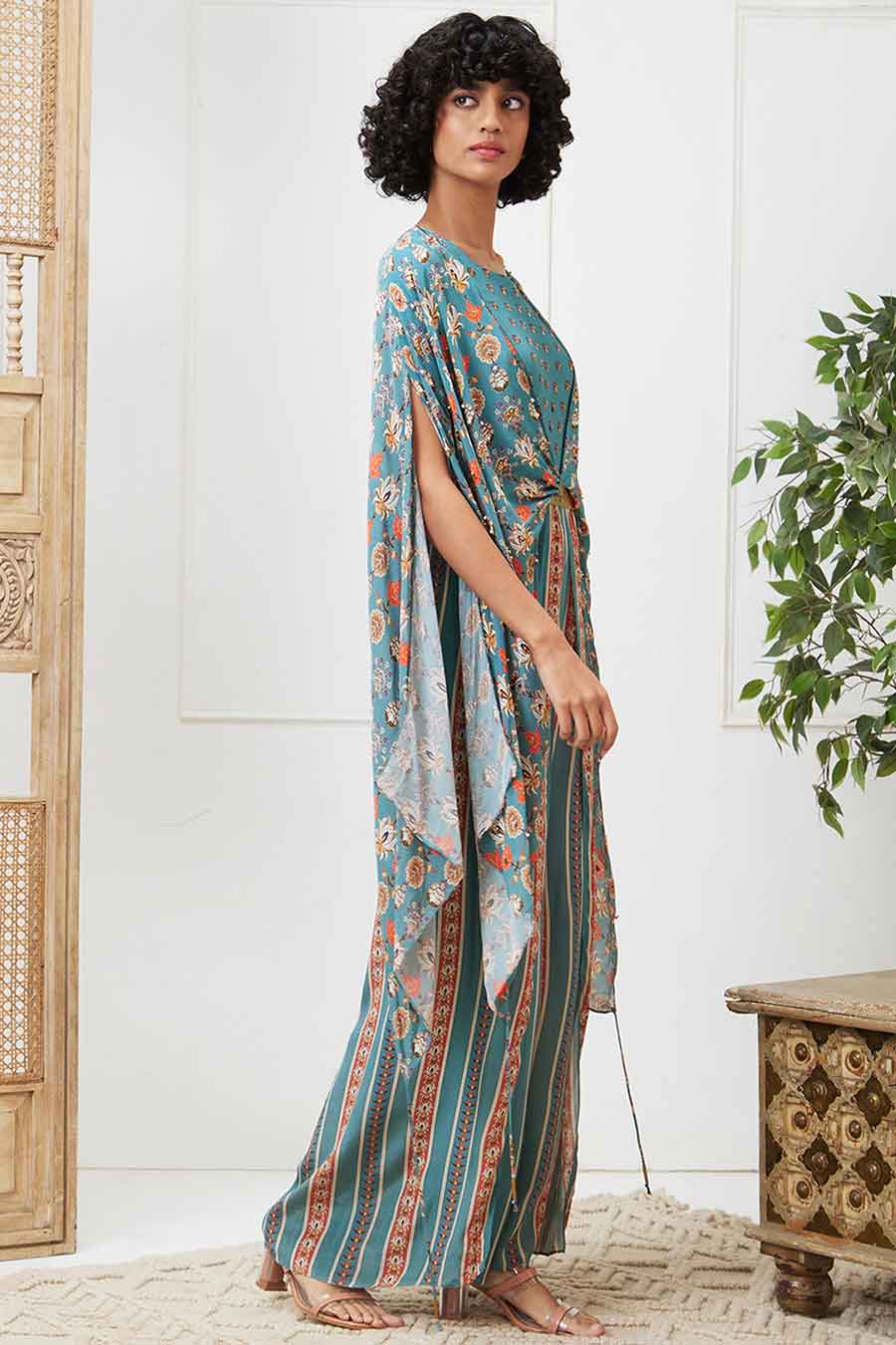 Blue Tabriz Embroidered Jumpsuit