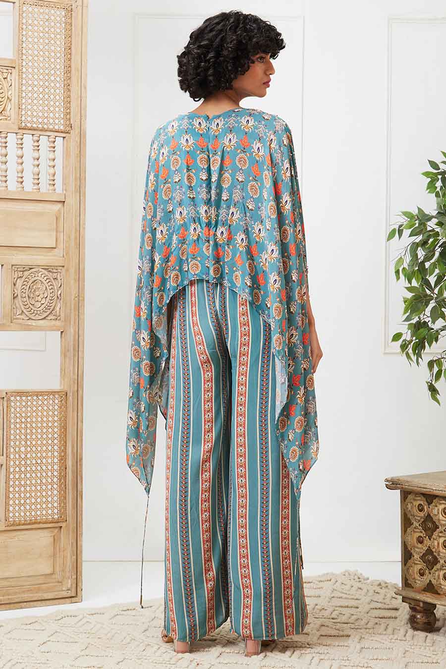 Blue Tabriz Embroidered Jumpsuit