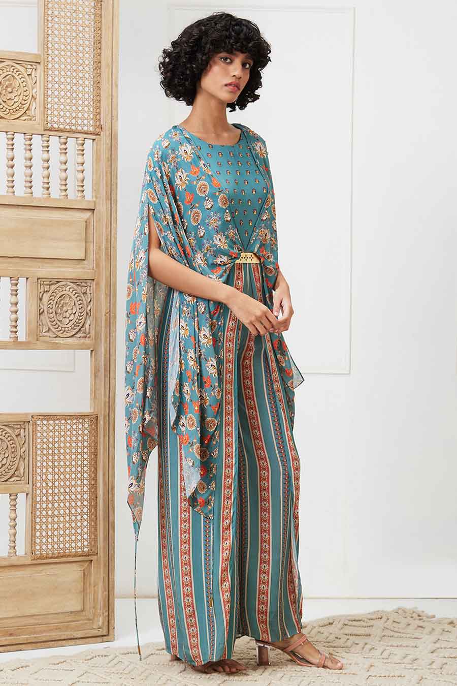 Blue Tabriz Embroidered Jumpsuit