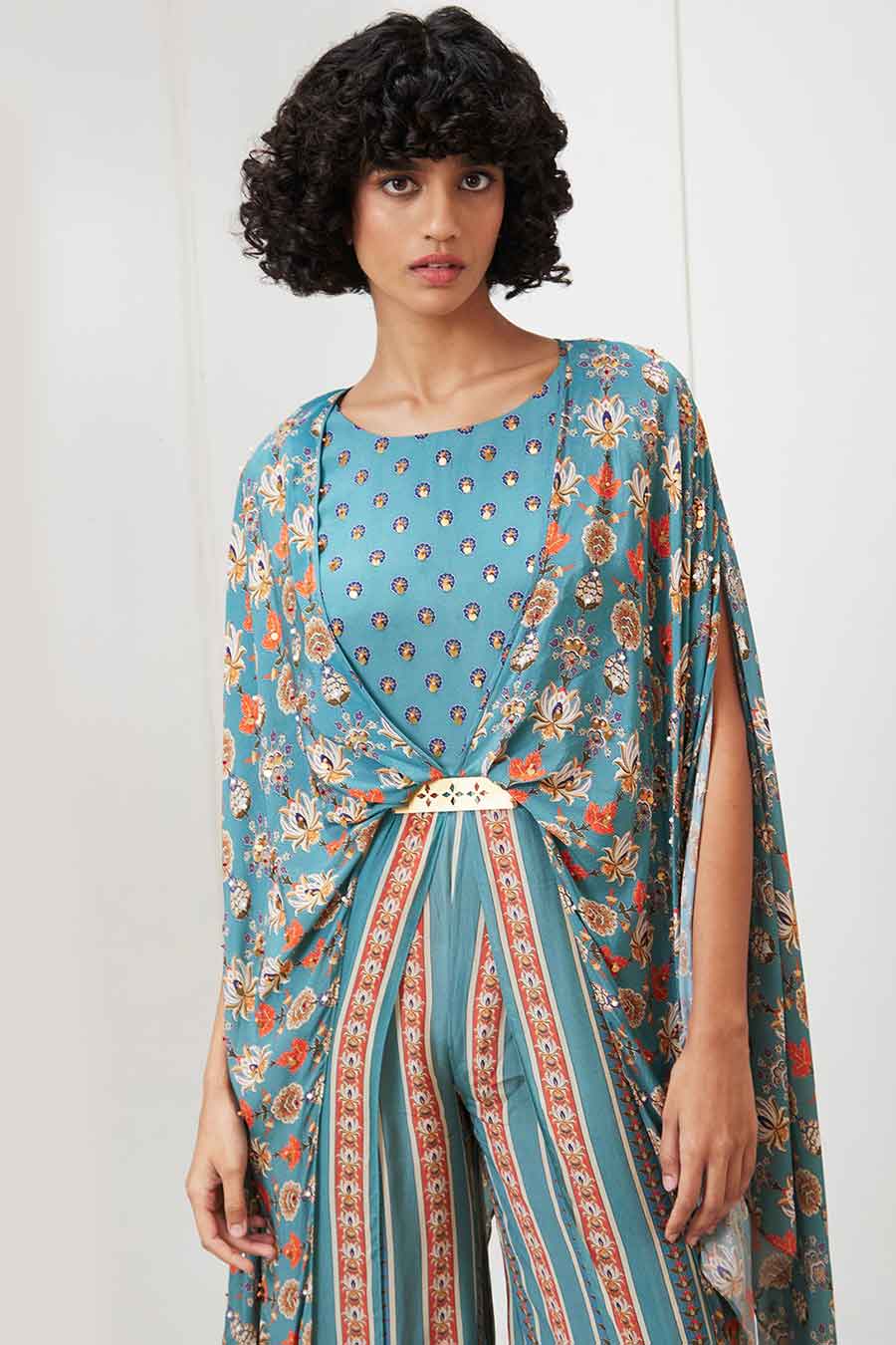 Blue Tabriz Embroidered Jumpsuit