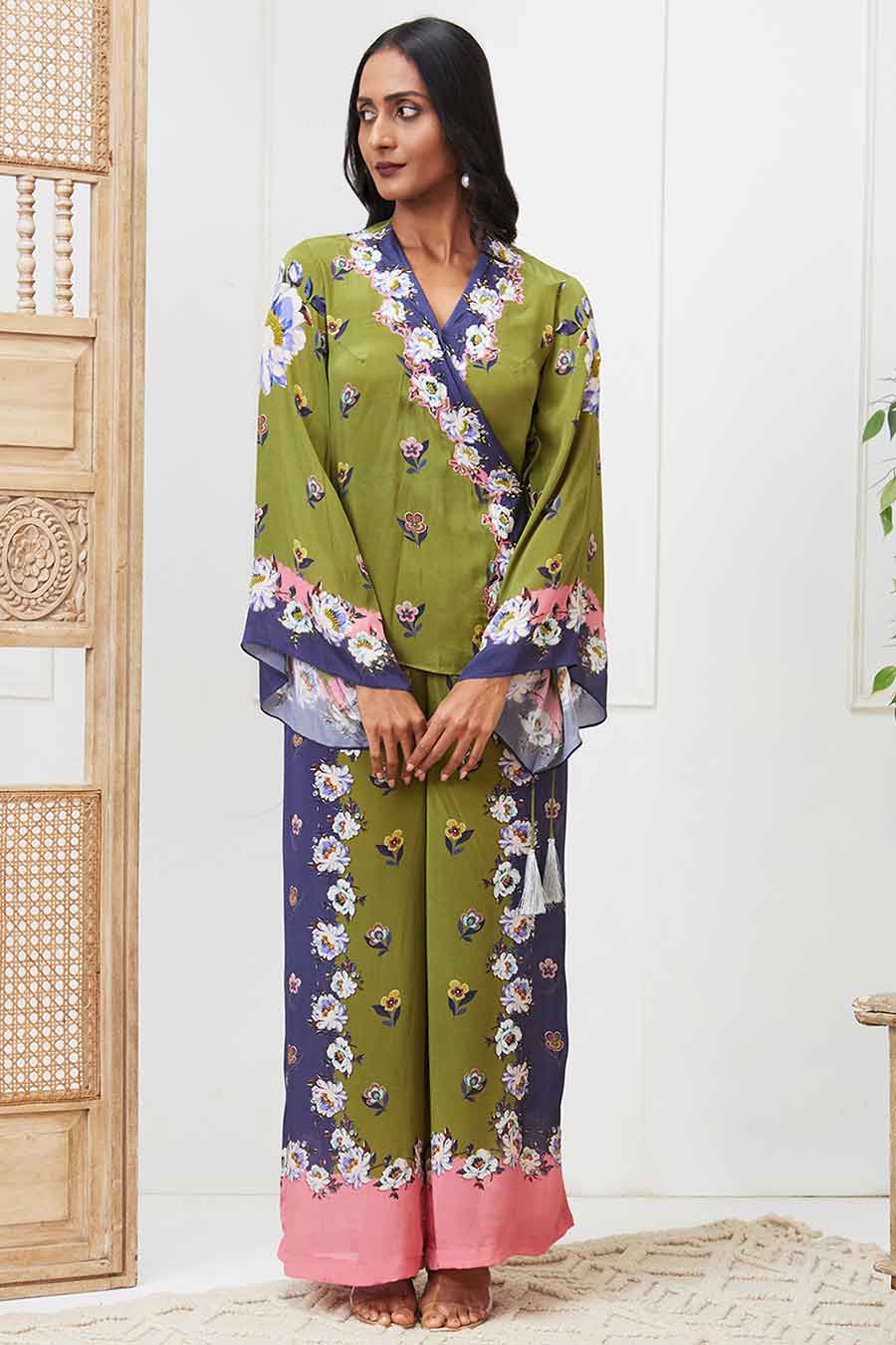 Green & Blue Tasnim Embroidered Angarkha Set