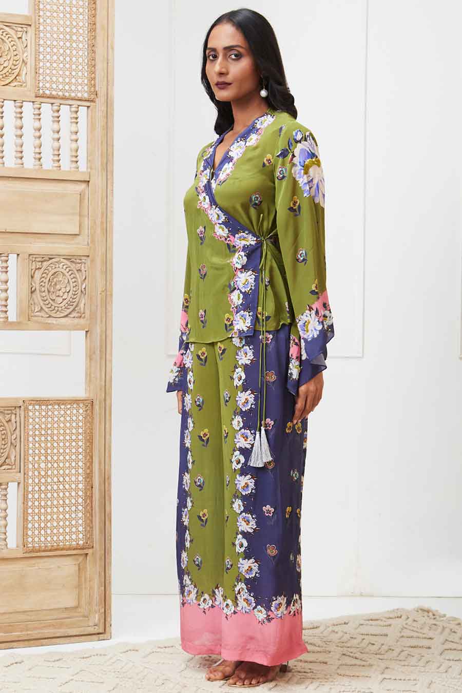 Green & Blue Tasnim Embroidered Angarkha Set