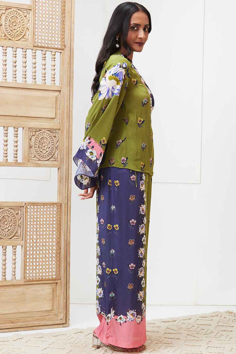 Green & Blue Tasnim Embroidered Angarkha Set