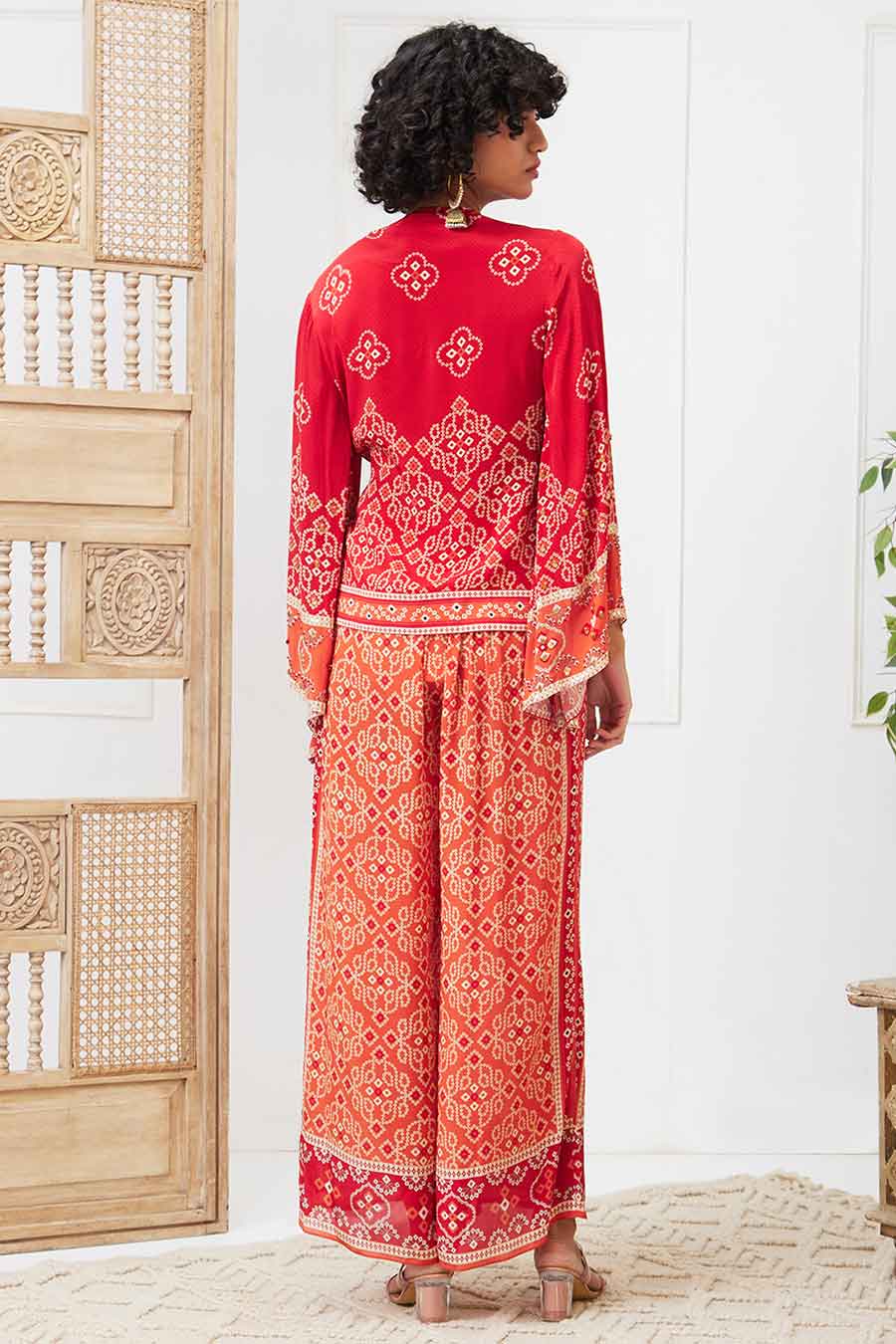 Red & Orange Bandej Printed Angarkha Set