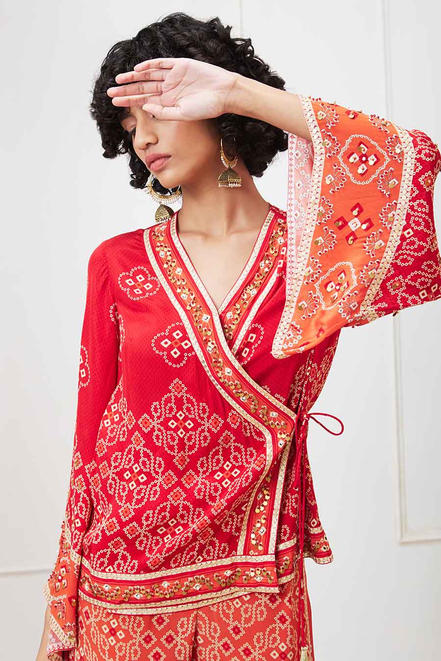 Red & Orange Bandej Printed Angarkha Set