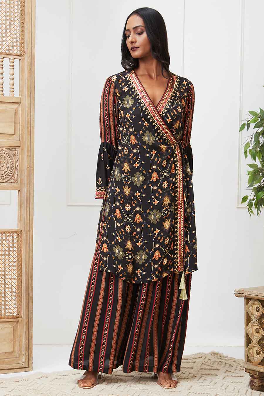 Black Zahra Printed Angarkha Kurta Set