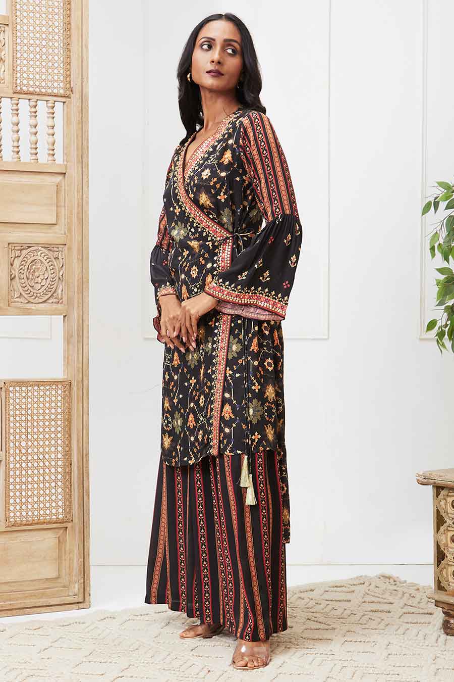 Black Zahra Printed Angarkha Kurta Set