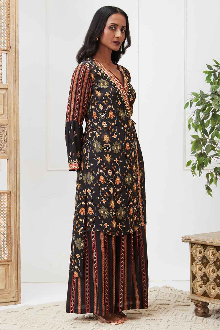 Black Zahra Printed Angarkha Kurta Set