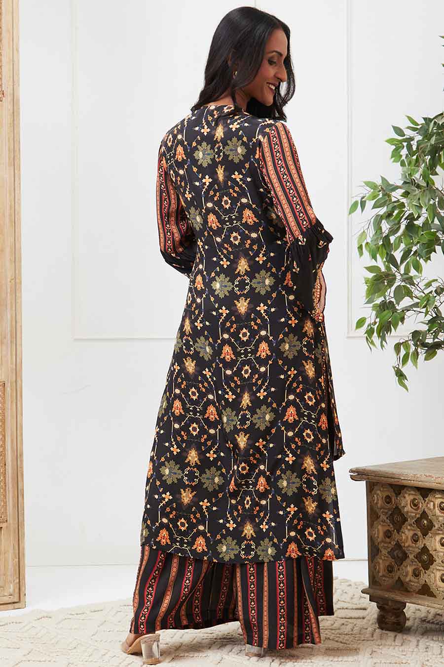 Black Zahra Printed Angarkha Kurta Set