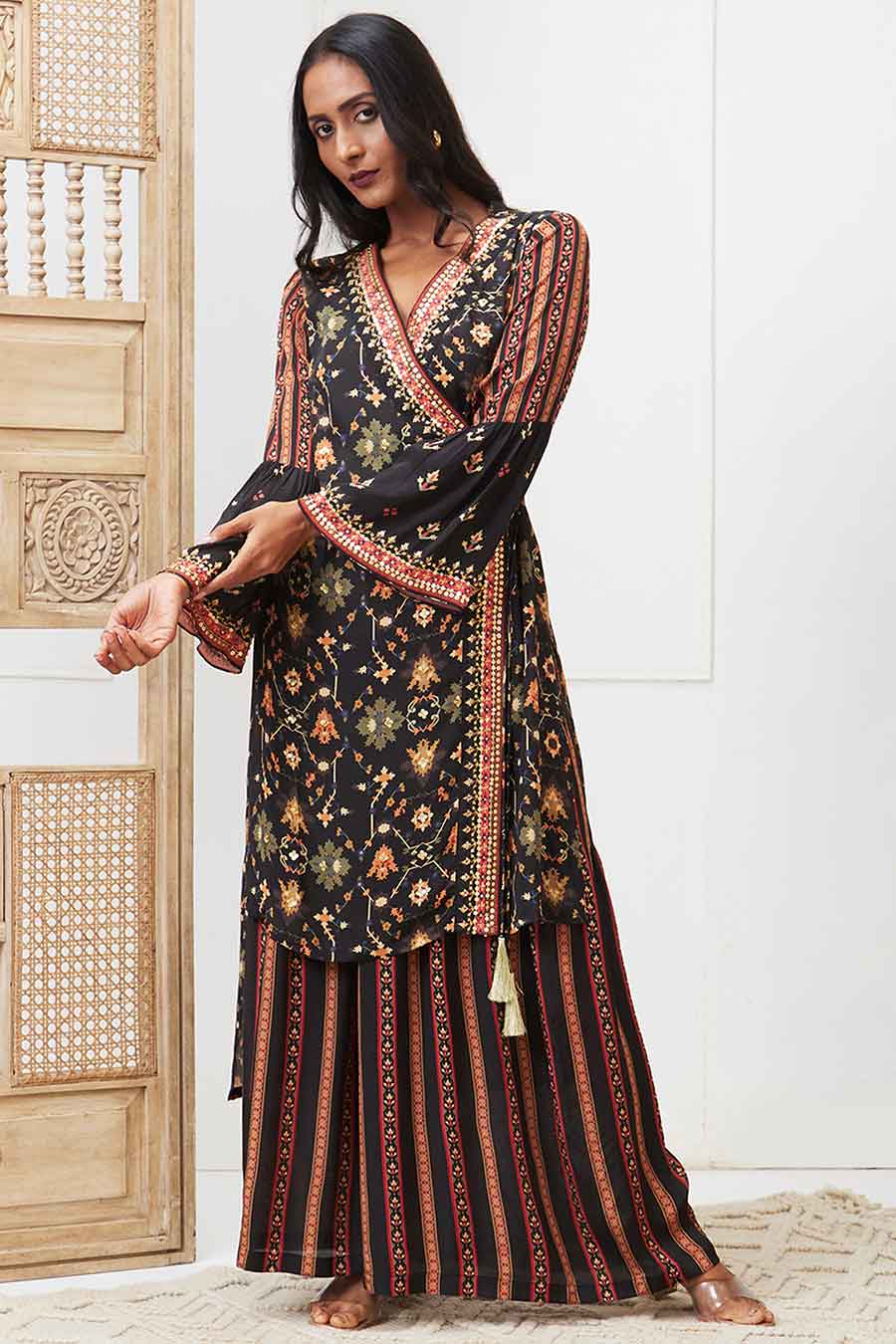 Black Zahra Printed Angarkha Kurta Set