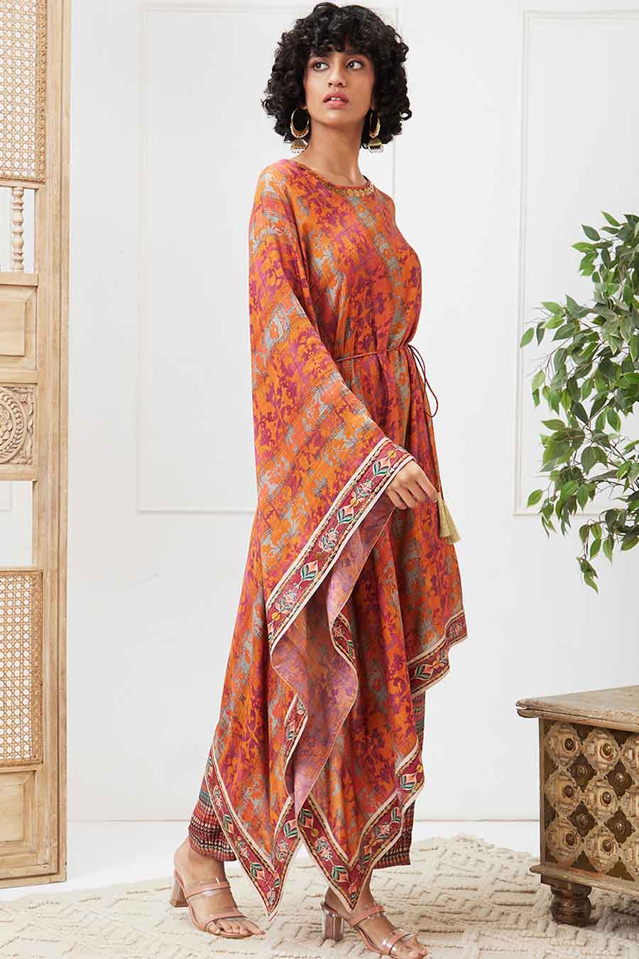 Orange Adah Printed Asymmetric Kurta Set