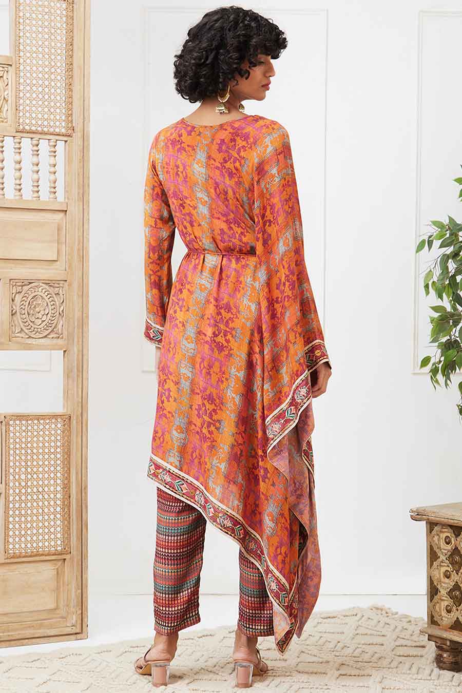 Orange Adah Printed Asymmetric Kurta Set