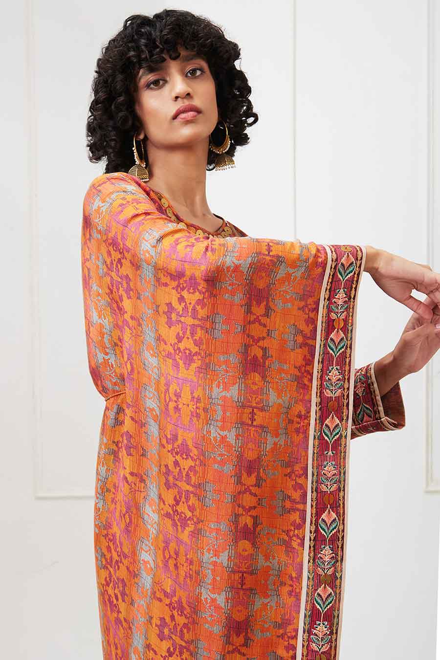 Orange Adah Printed Asymmetric Kurta Set