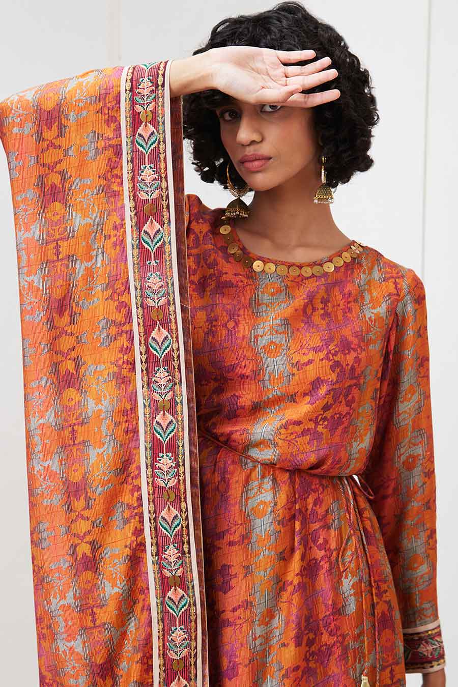 Orange Adah Printed Asymmetric Kurta Set