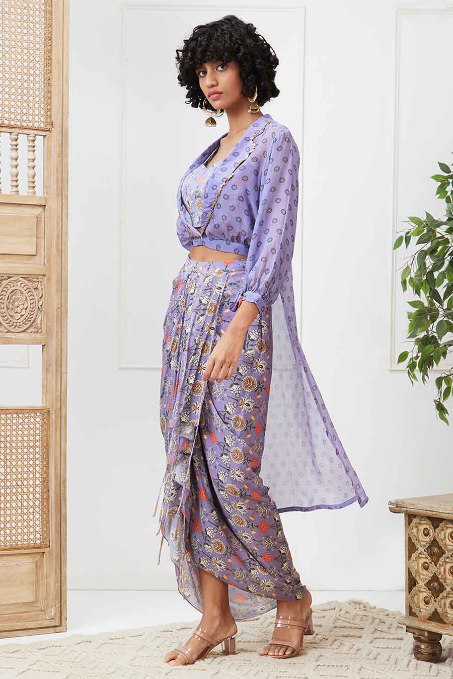 Purple Tabriz Embellished Drape Skirt Co-ord Set