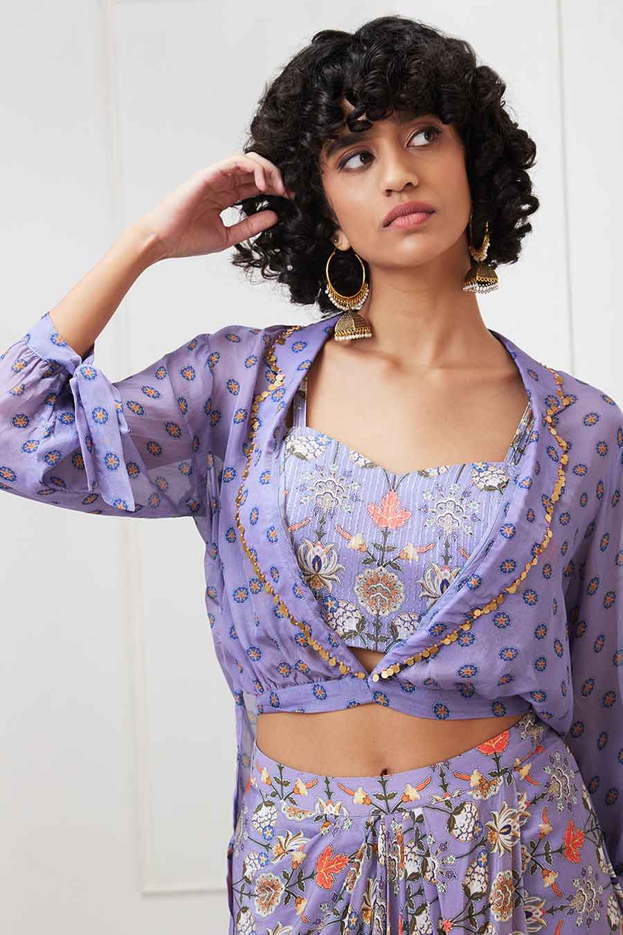 Purple Tabriz Embellished Drape Skirt Co-ord Set