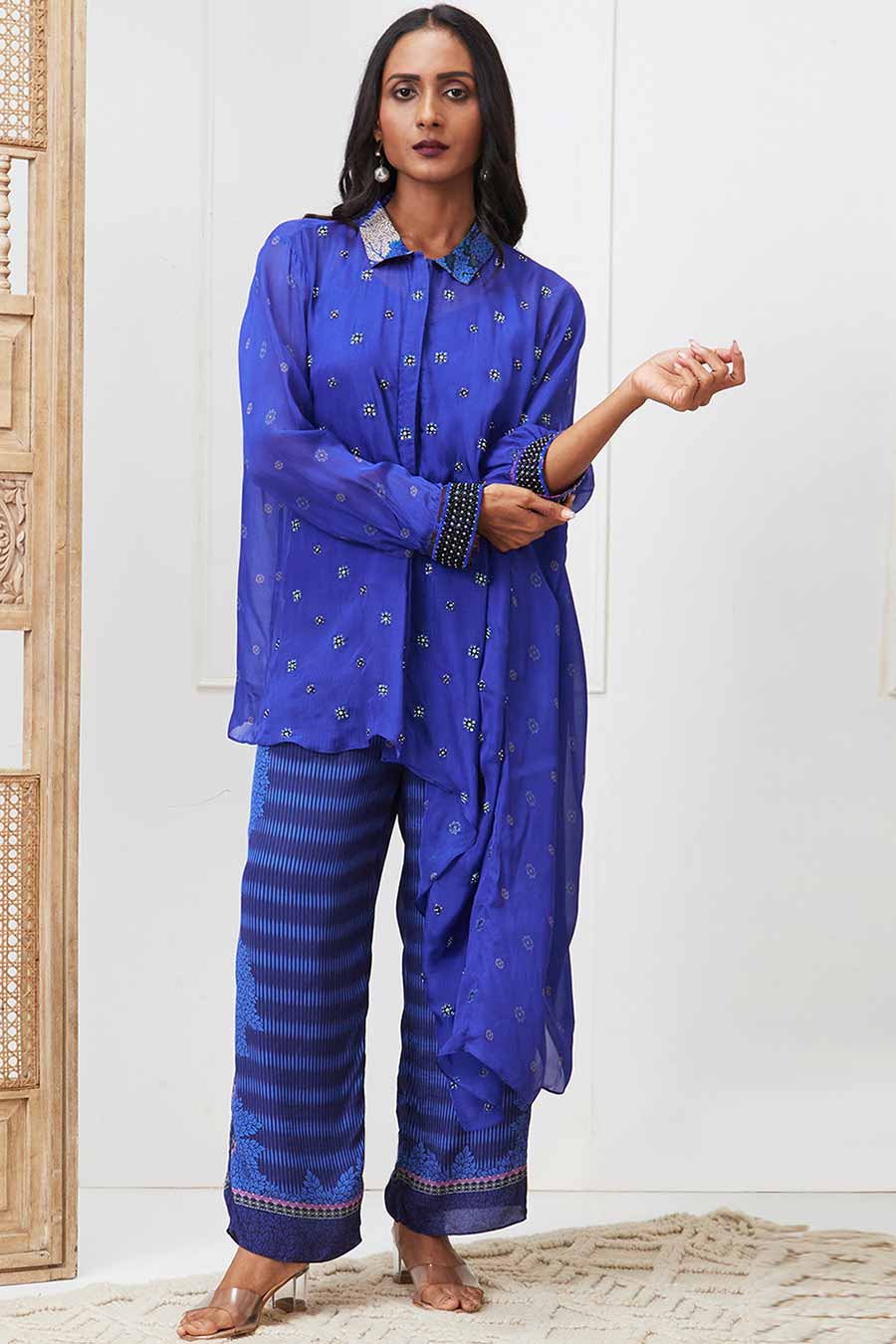 Blue Zaynab Embroidered Asymmetric Co-Ord Set