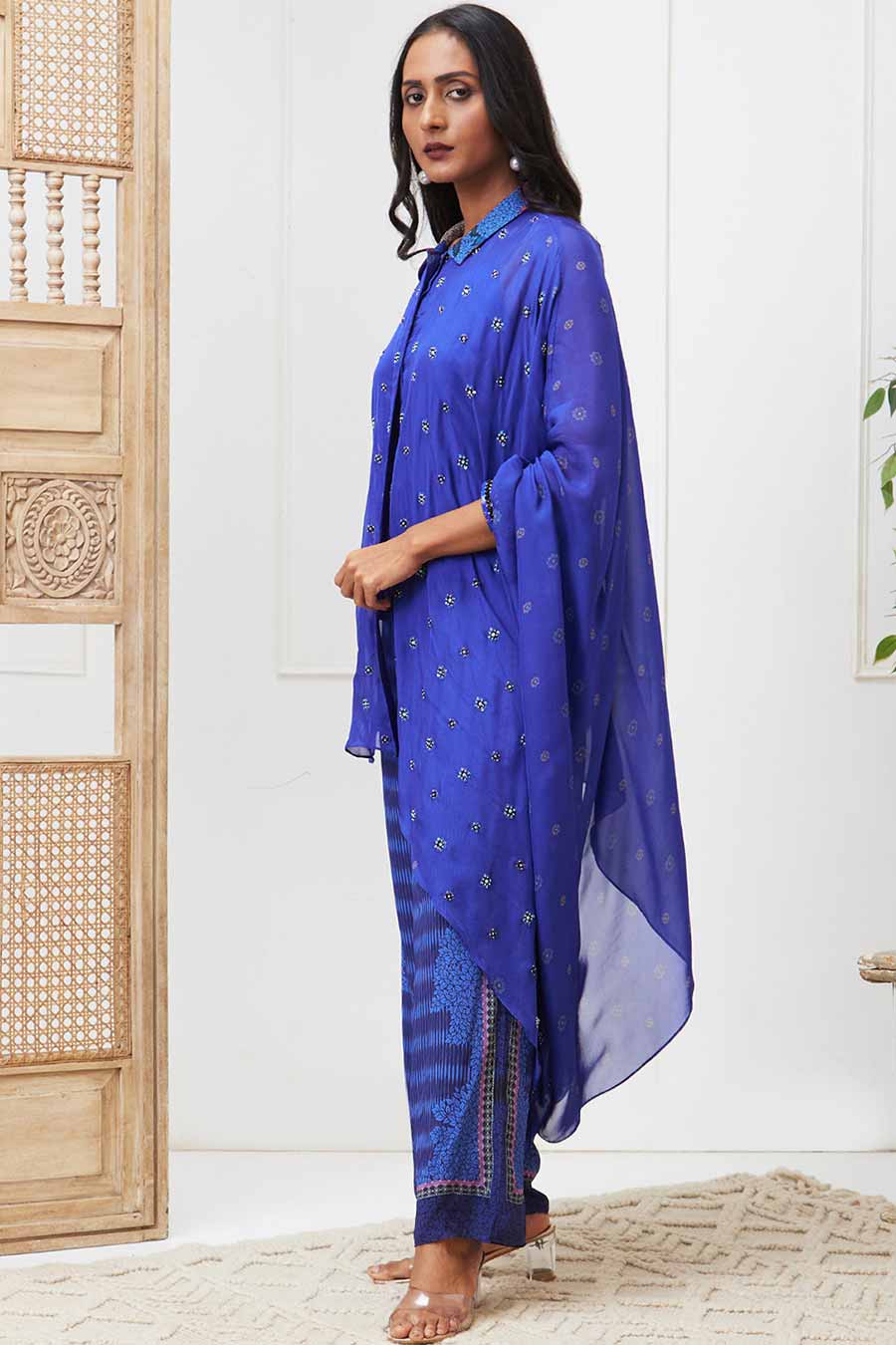 Blue Zaynab Embroidered Asymmetric Co-Ord Set