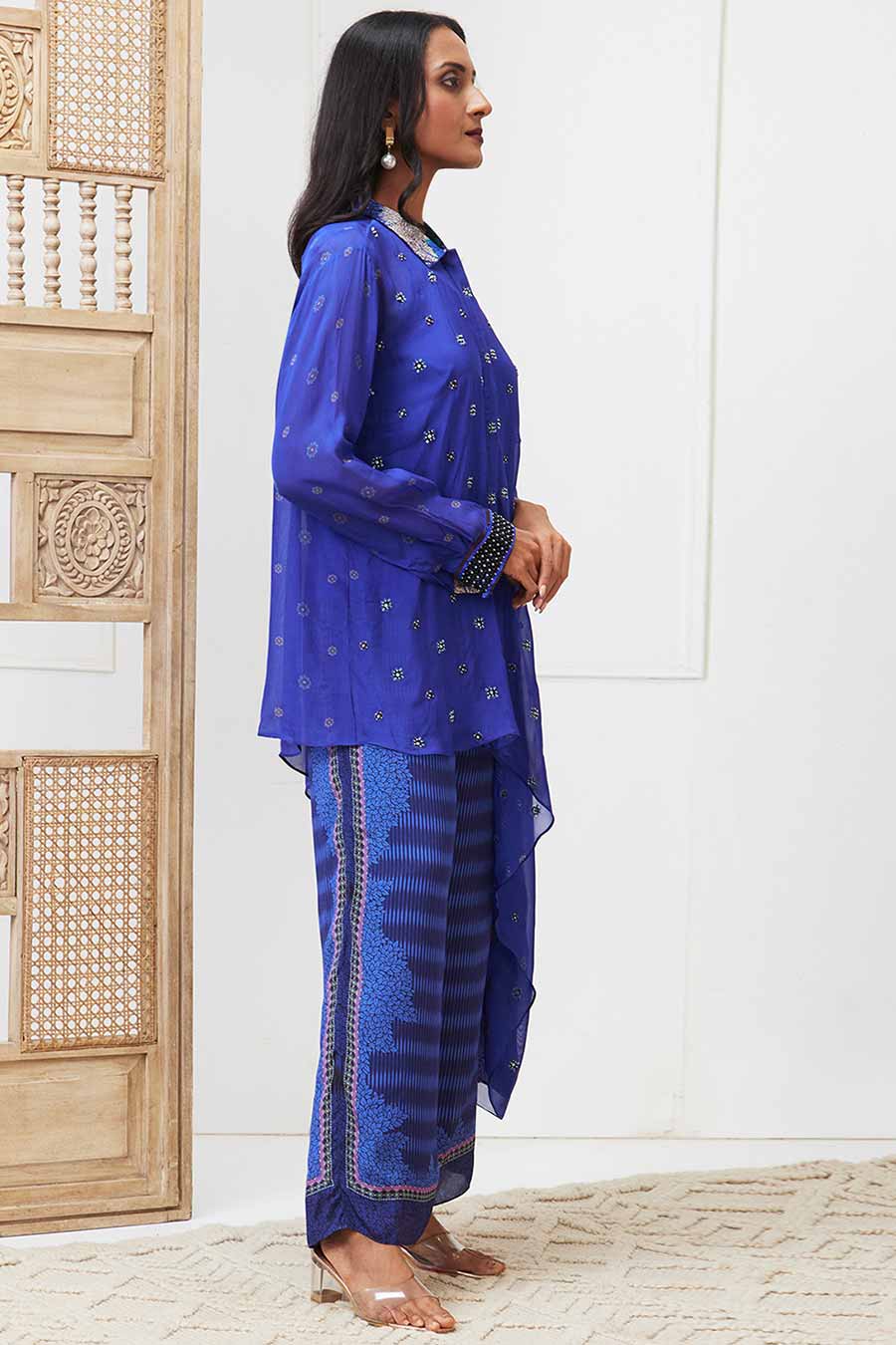 Blue Zaynab Embroidered Asymmetric Co-Ord Set