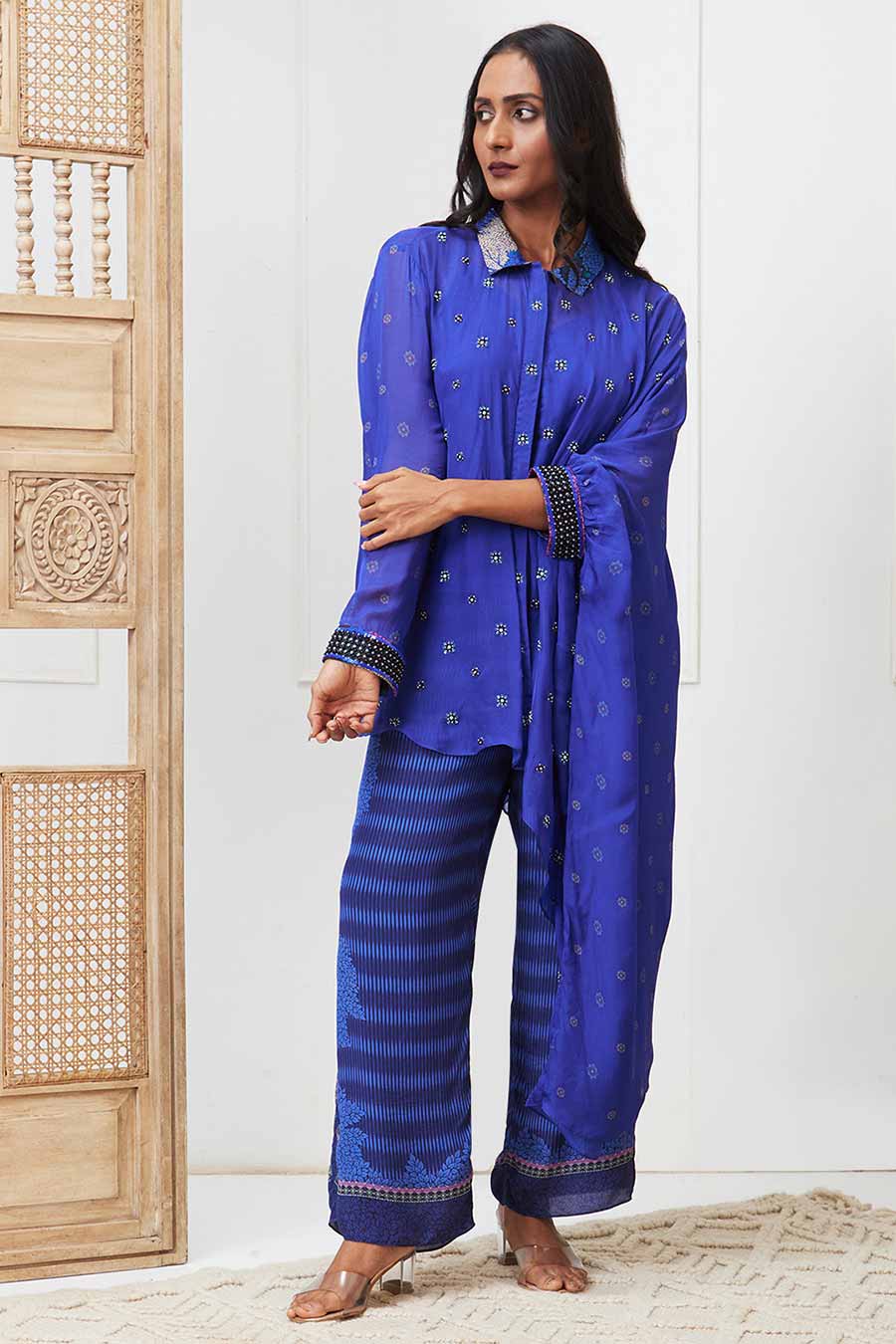 Blue Zaynab Embroidered Asymmetric Co-Ord Set