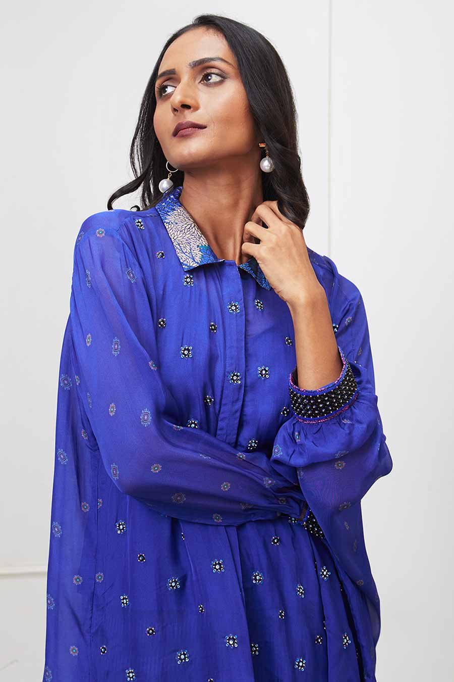 Blue Zaynab Embroidered Asymmetric Co-Ord Set