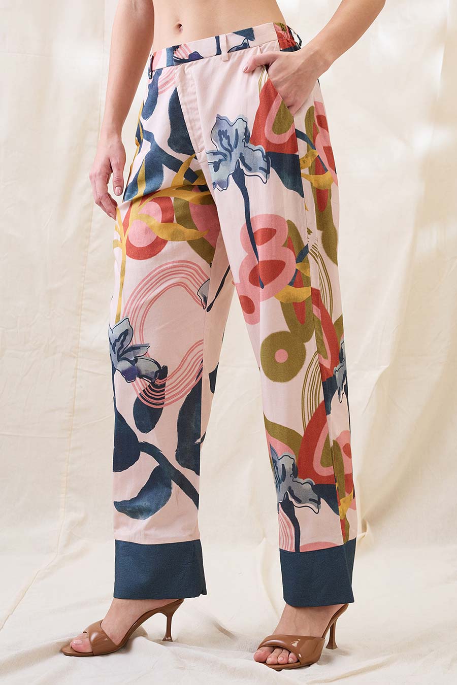 Beige Floral Print Embellished Co-Ord Set