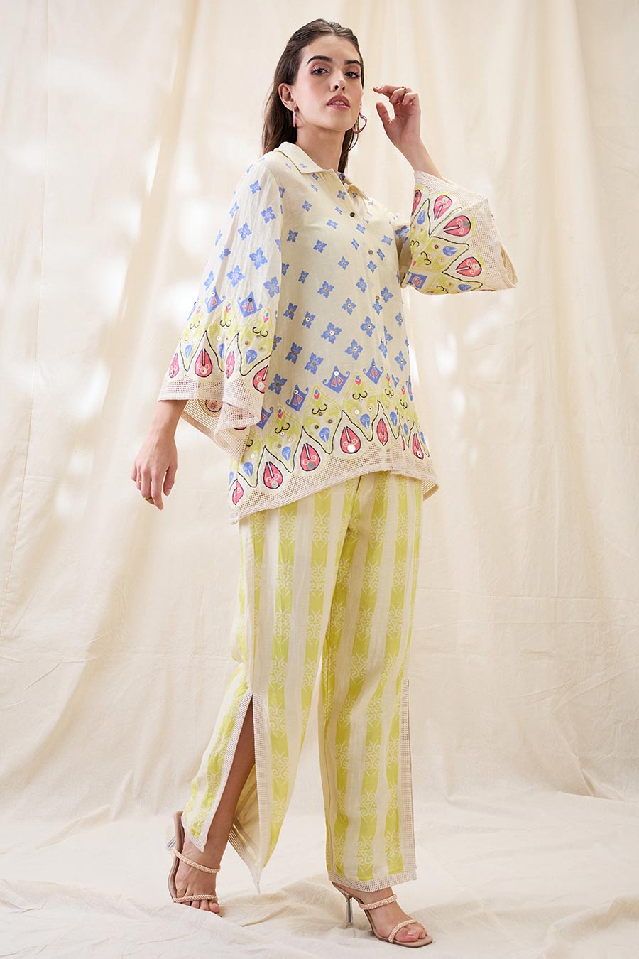 Beige Kitchra Applique Co-Ord Set