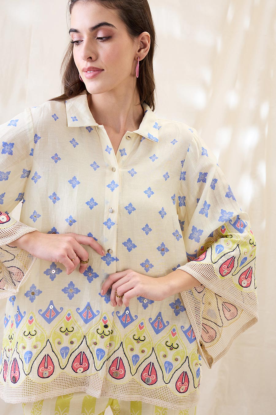 Beige Kitchra Applique Co-Ord Set