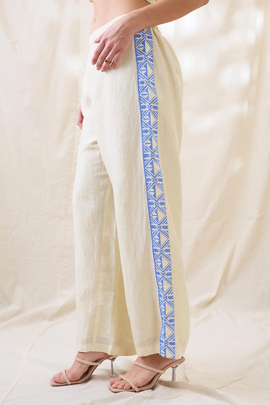Beige Kitchra Applique Kimono Co-Ord Set