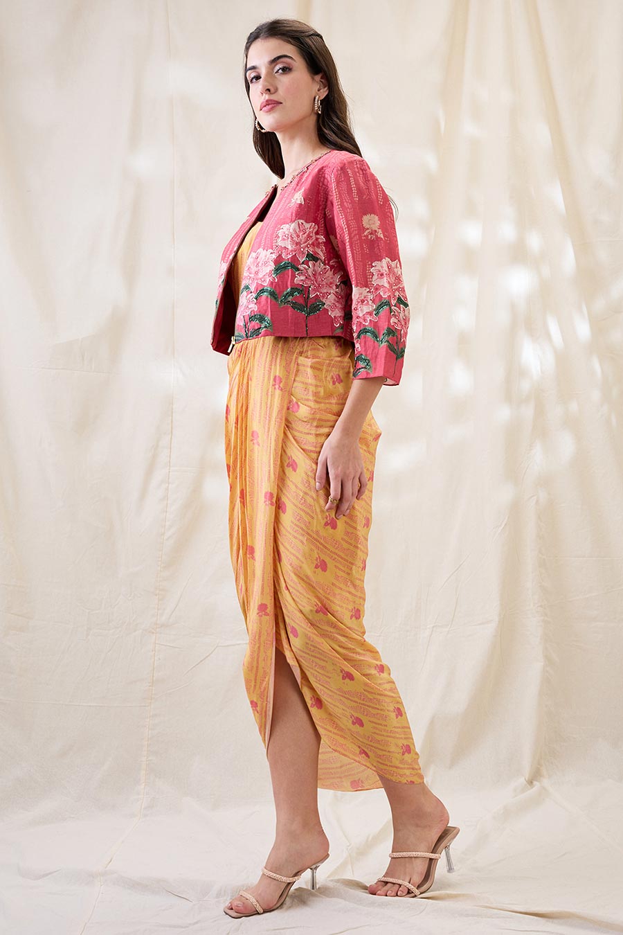 Ravya Embellished Drape Dress & Jacket Set