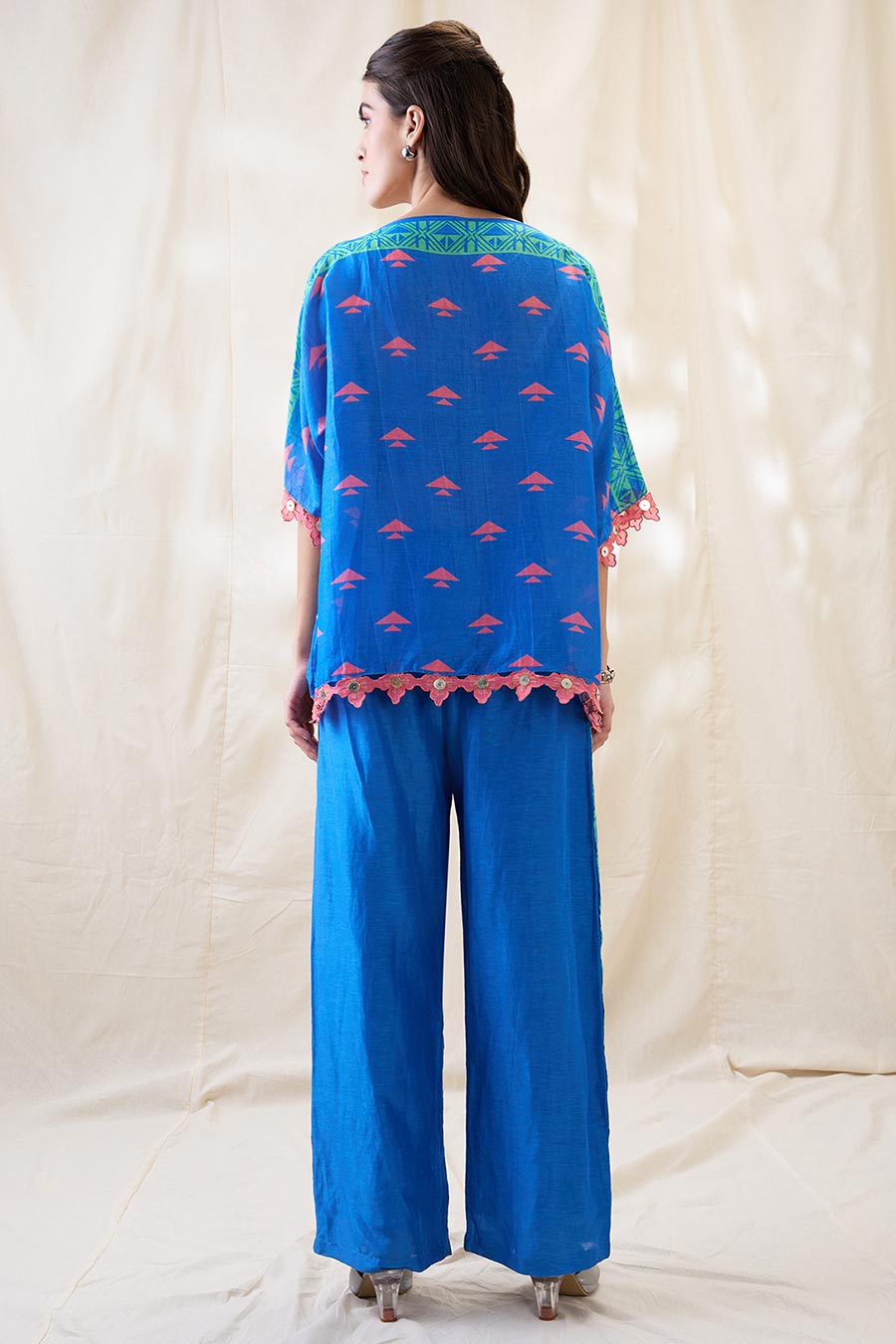 Blue Kitchra Applique Kimono Co-Ord Set