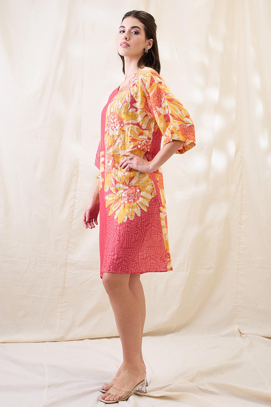 Pink Ravya Embellished Boxy Dress