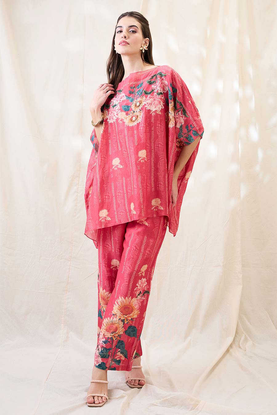 Pink Ravya Embroidered Kimono Co-Ord Set